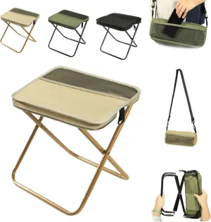 Foldable Backpack Stool, Portable Mini Outdoor Camping Folding Seat with Adjustable Shoulder Strap, for Camping, Fishing, Hiking, Picnics, Outdoor Barbecue, Can Bear 250 Lb Weight (Khaki-S)