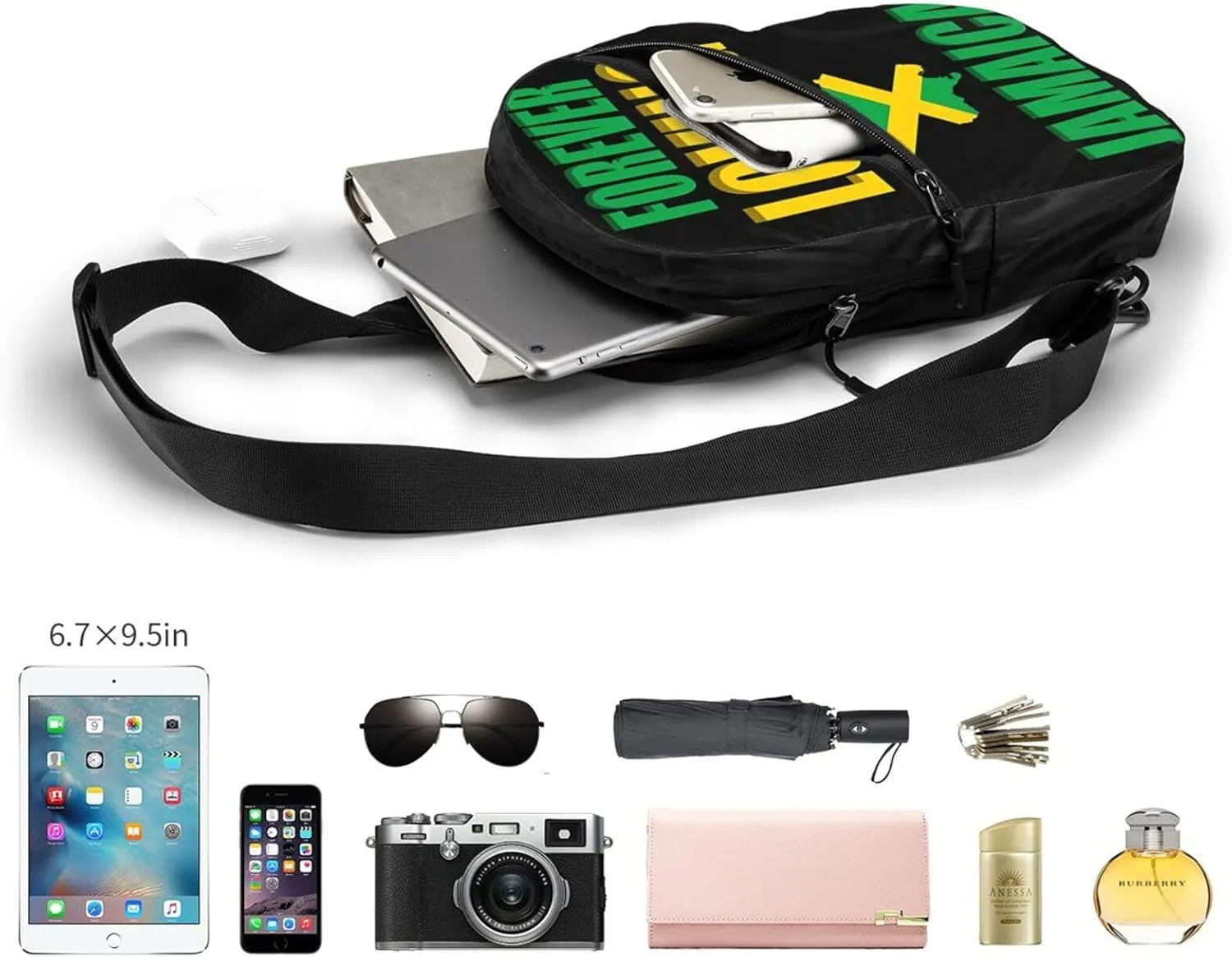 Forever Loving Jamaica Jamaican Flag Portable Crossbody Bag Foldable Sling Bags Sports Gym Chest Daypack Reusable Shoulder Backpack Casual Diagonally Rucksack Fanny Packs