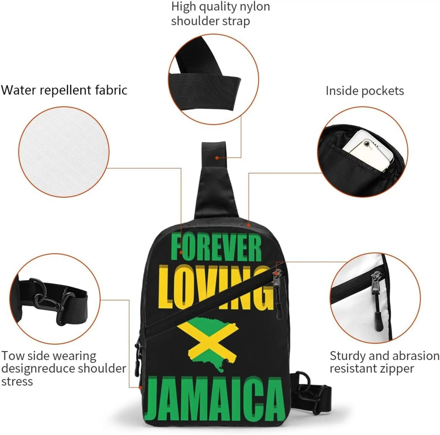 Forever Loving Jamaica Jamaican Flag Portable Crossbody Bag Foldable Sling Bags Sports Gym Chest Daypack Reusable Shoulder Backpack Casual Diagonally Rucksack Fanny Packs