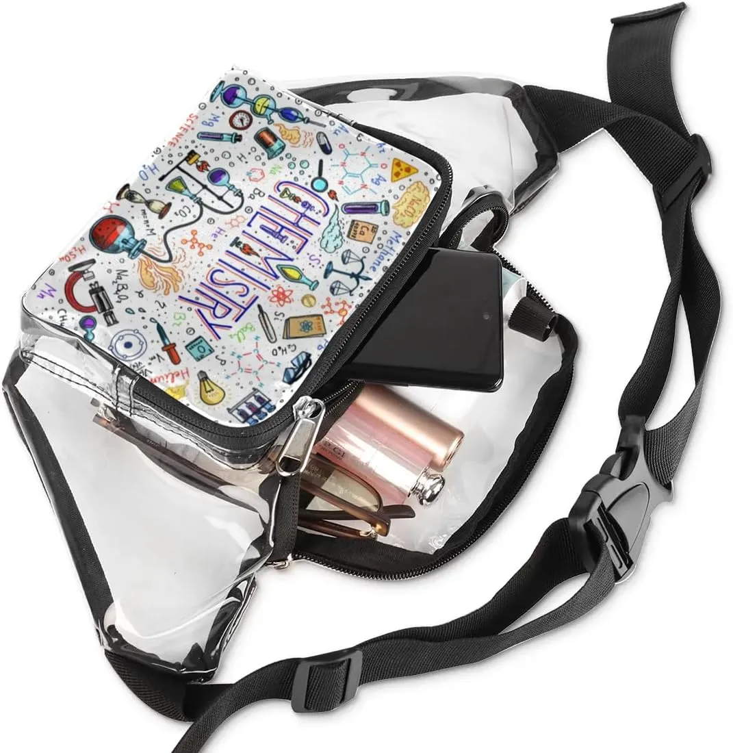 Formulas Laboratory Elements Clear Fanny Pack Stadium Approved Clear Crossbody Belt Bag for Women Men Transparent Waist Bag with Adjustable Strap for Concerts Sports Events Travel