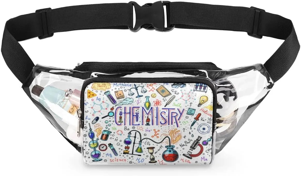 Formulas Laboratory Elements Clear Fanny Pack Stadium Approved Clear Crossbody Belt Bag for Women Men Transparent Waist Bag with Adjustable Strap for Concerts Sports Events Travel