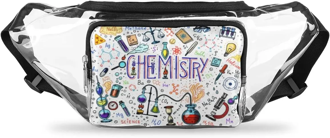 Formulas Laboratory Elements Clear Fanny Pack Stadium Approved Clear Crossbody Belt Bag for Women Men Transparent Waist Bag with Adjustable Strap for Concerts Sports Events Travel