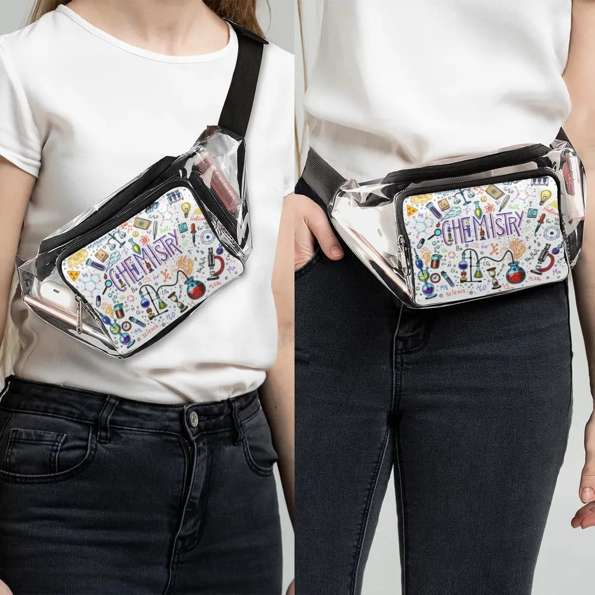 Formulas Laboratory Elements Clear Fanny Pack Stadium Approved Clear Crossbody Belt Bag for Women Men Transparent Waist Bag with Adjustable Strap for Concerts Sports Events Travel