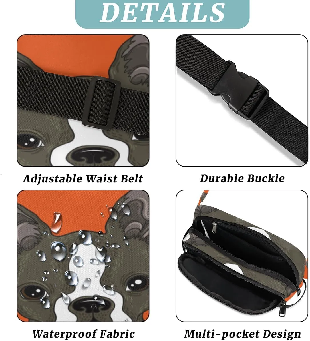 French Bulldog Durable Waterproof Fanny Pack with Double Zipper Closure - Organize Your Essentials with Ease - Lightweight and Comfortable for Men and Women