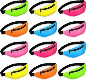 Frienda 12 Pieces Neon Fanny Pack Waist Bag Adjustable Waist Belt Bag Exercising Running Pack for Travel Party Festival Running Hiking Accessories, 6 Colors
