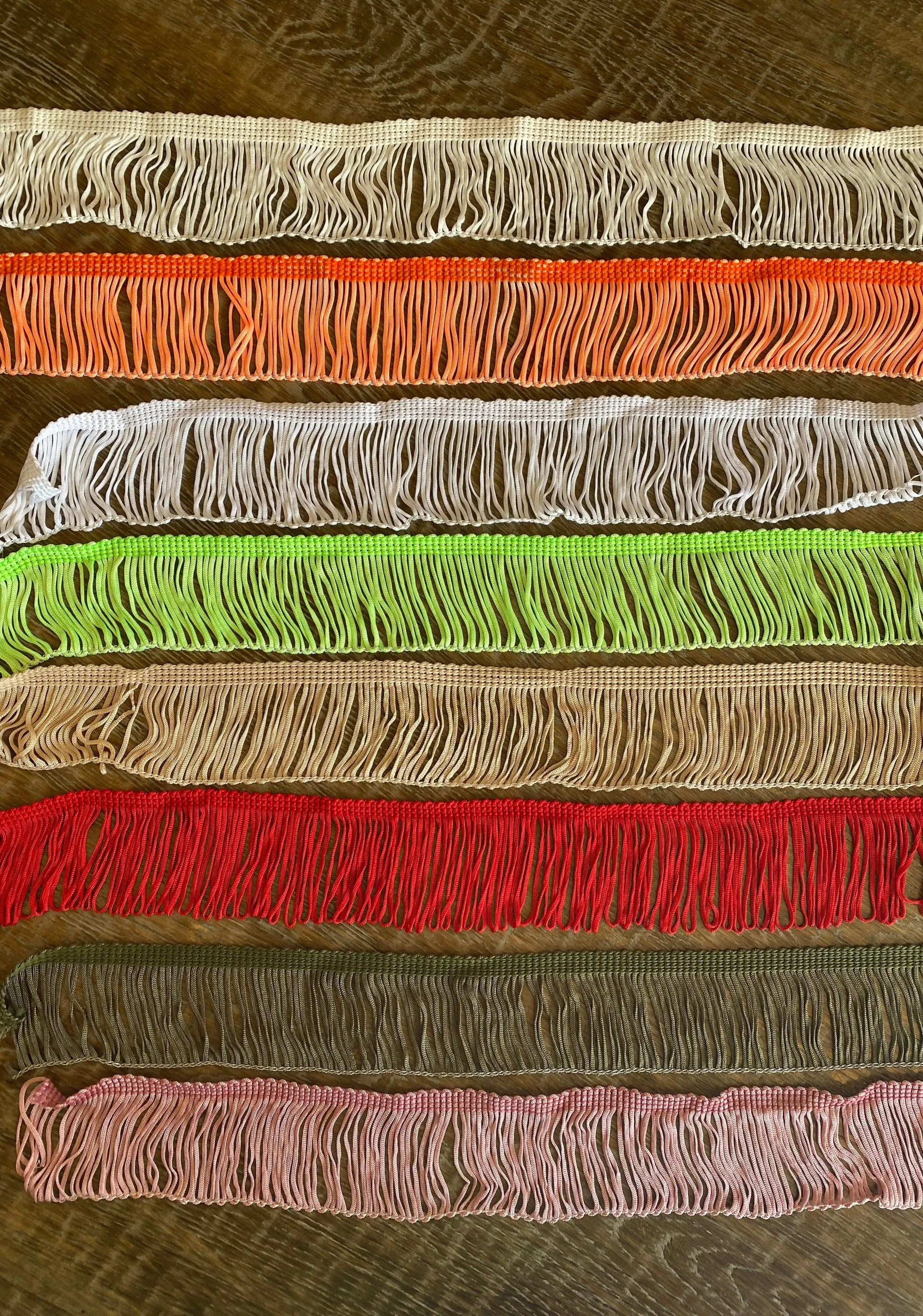 Fringe, 2” wide fringe, quality fringe, 8 colours, ivory, orange, white, green, stone, red, khaki, pink