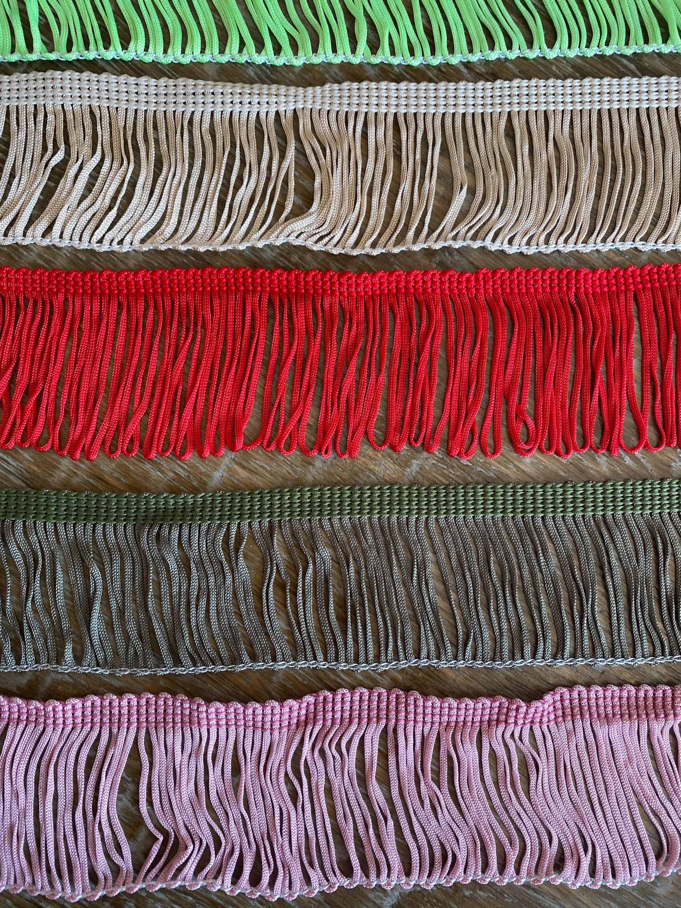 Fringe, 2” wide fringe, quality fringe, 8 colours, ivory, orange, white, green, stone, red, khaki, pink