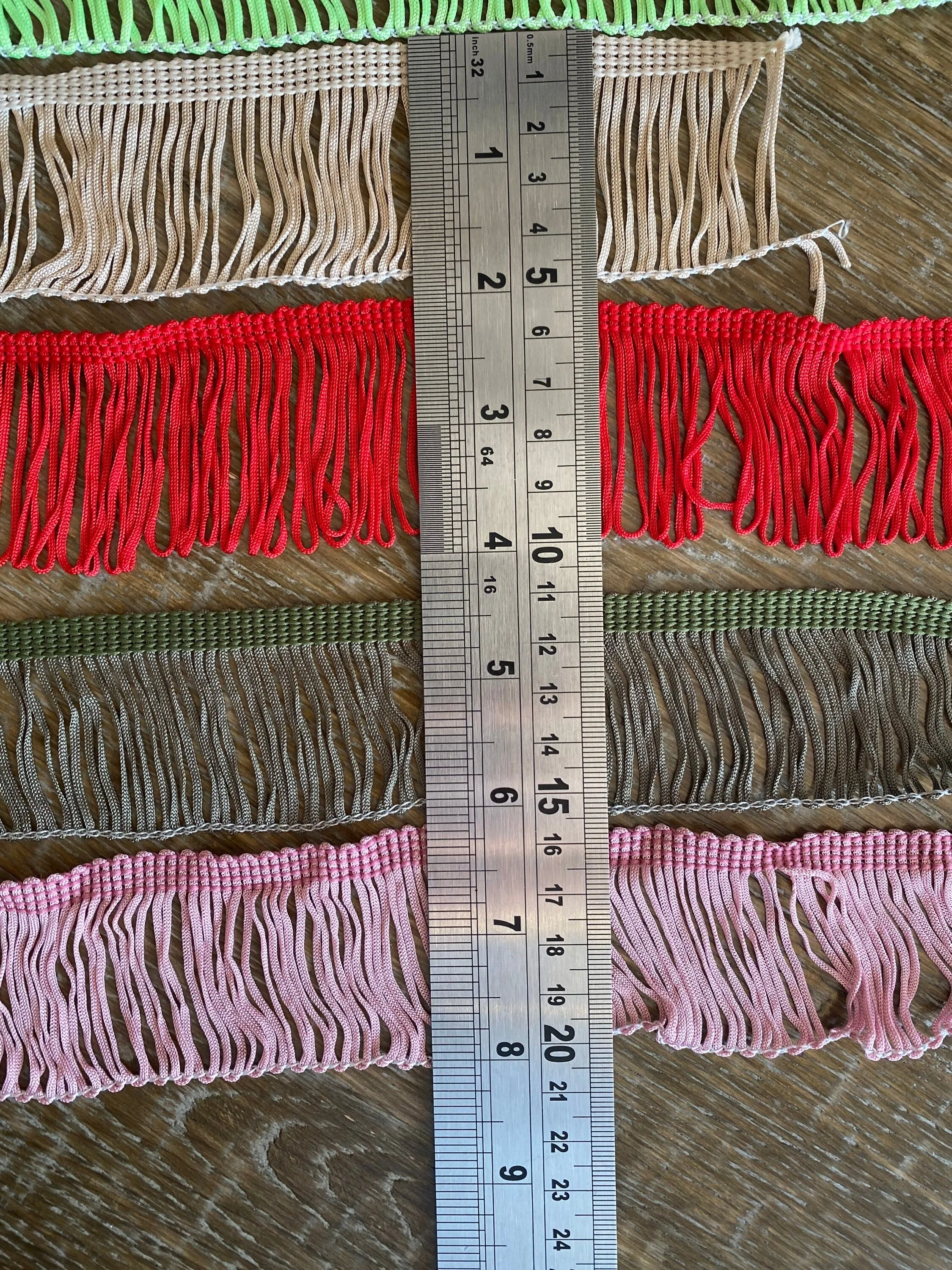 Fringe, 2” wide fringe, quality fringe, 8 colours, ivory, orange, white, green, stone, red, khaki, pink