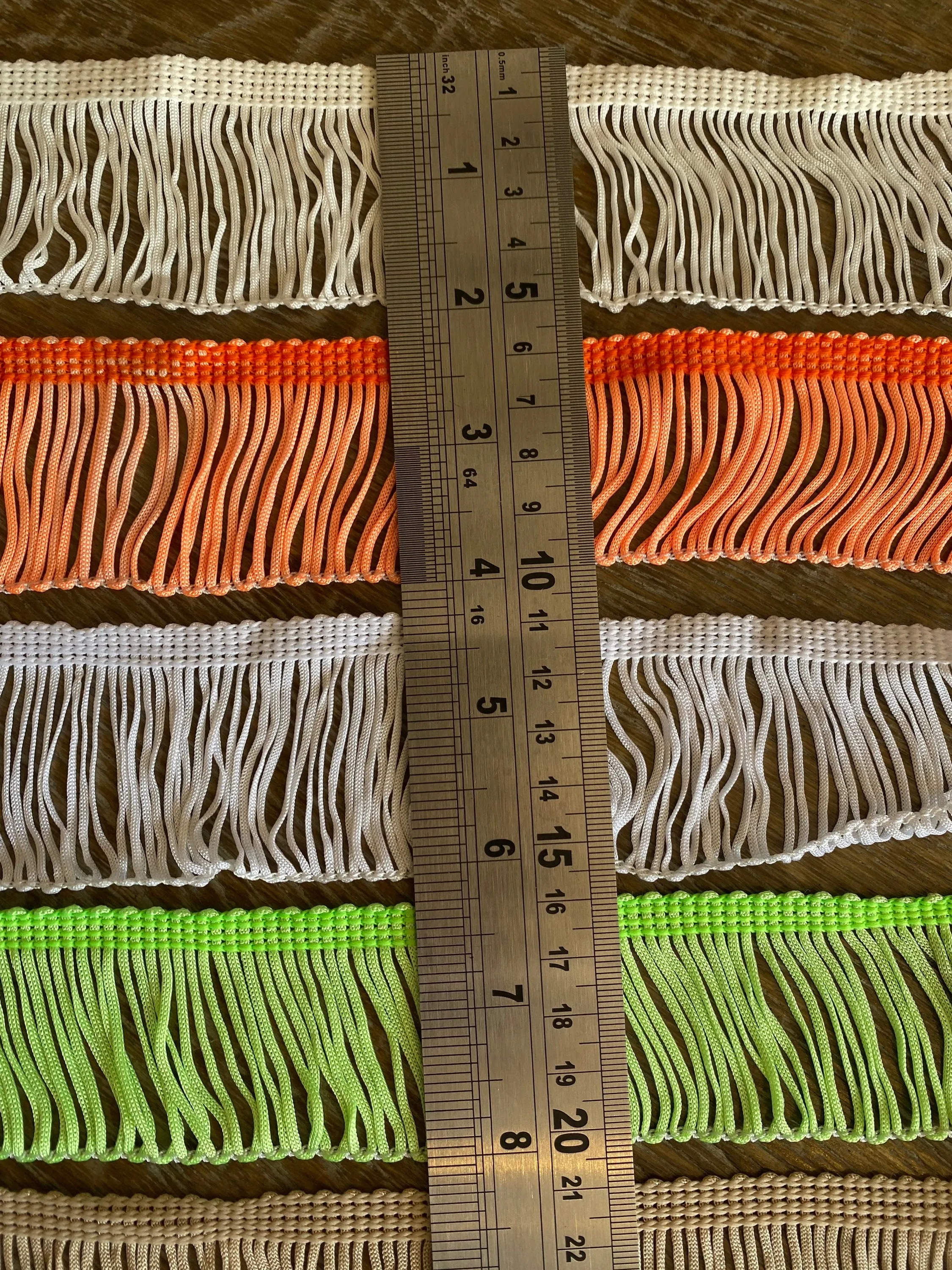 Fringe, 2” wide fringe, quality fringe, 8 colours, ivory, orange, white, green, stone, red, khaki, pink