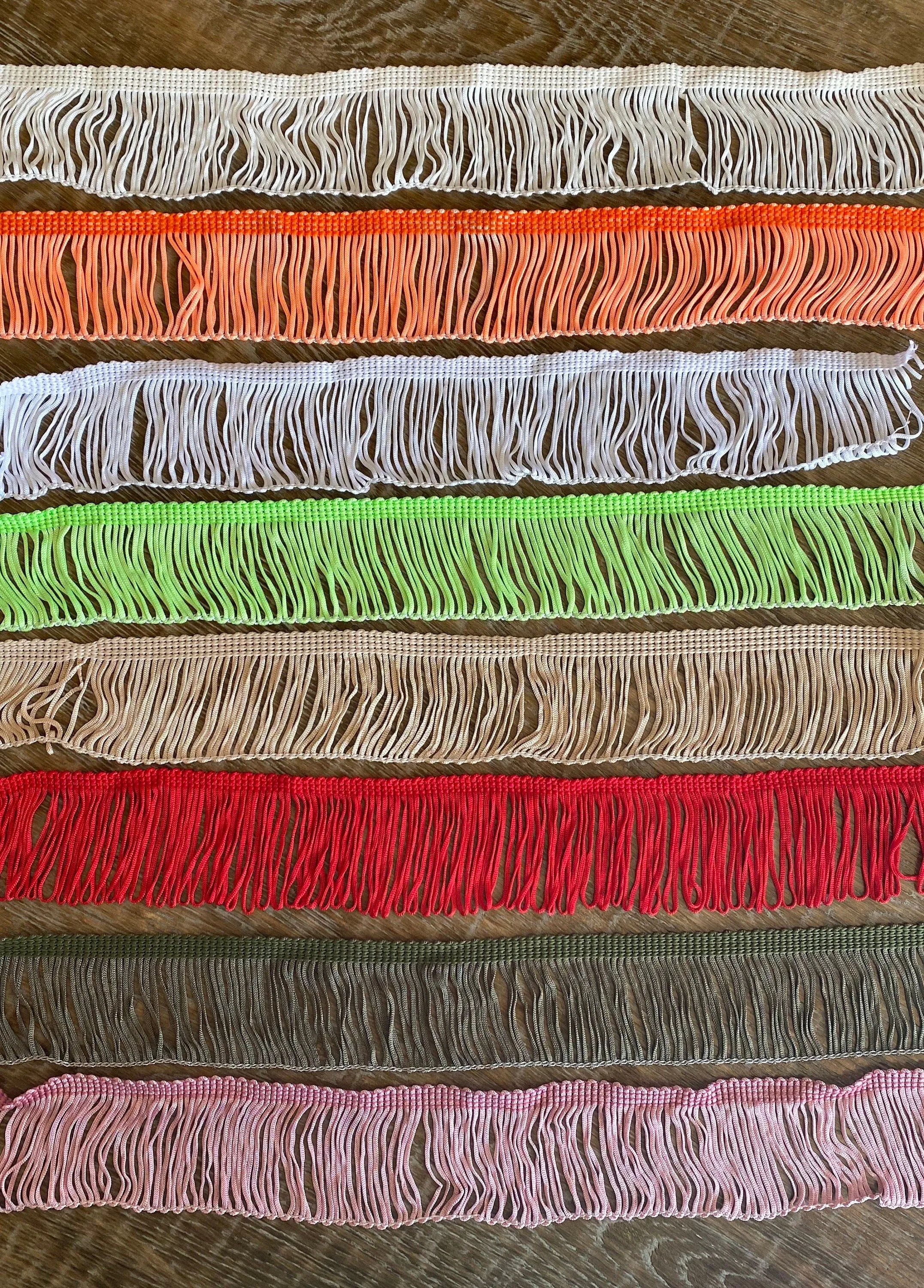 Fringe, 2” wide fringe, quality fringe, 8 colours, ivory, orange, white, green, stone, red, khaki, pink