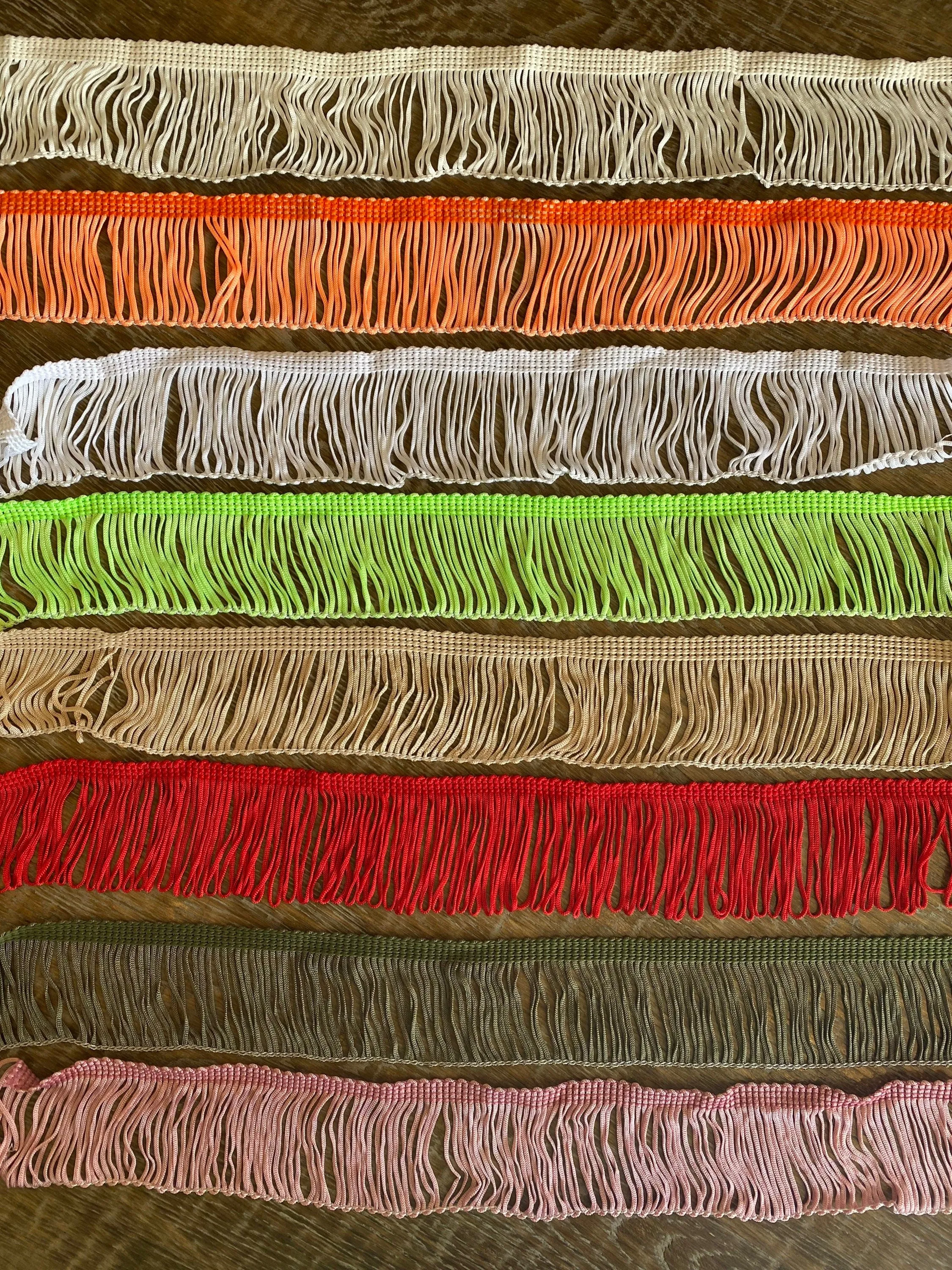 Fringe, 2” wide fringe, quality fringe, 8 colours, ivory, orange, white, green, stone, red, khaki, pink