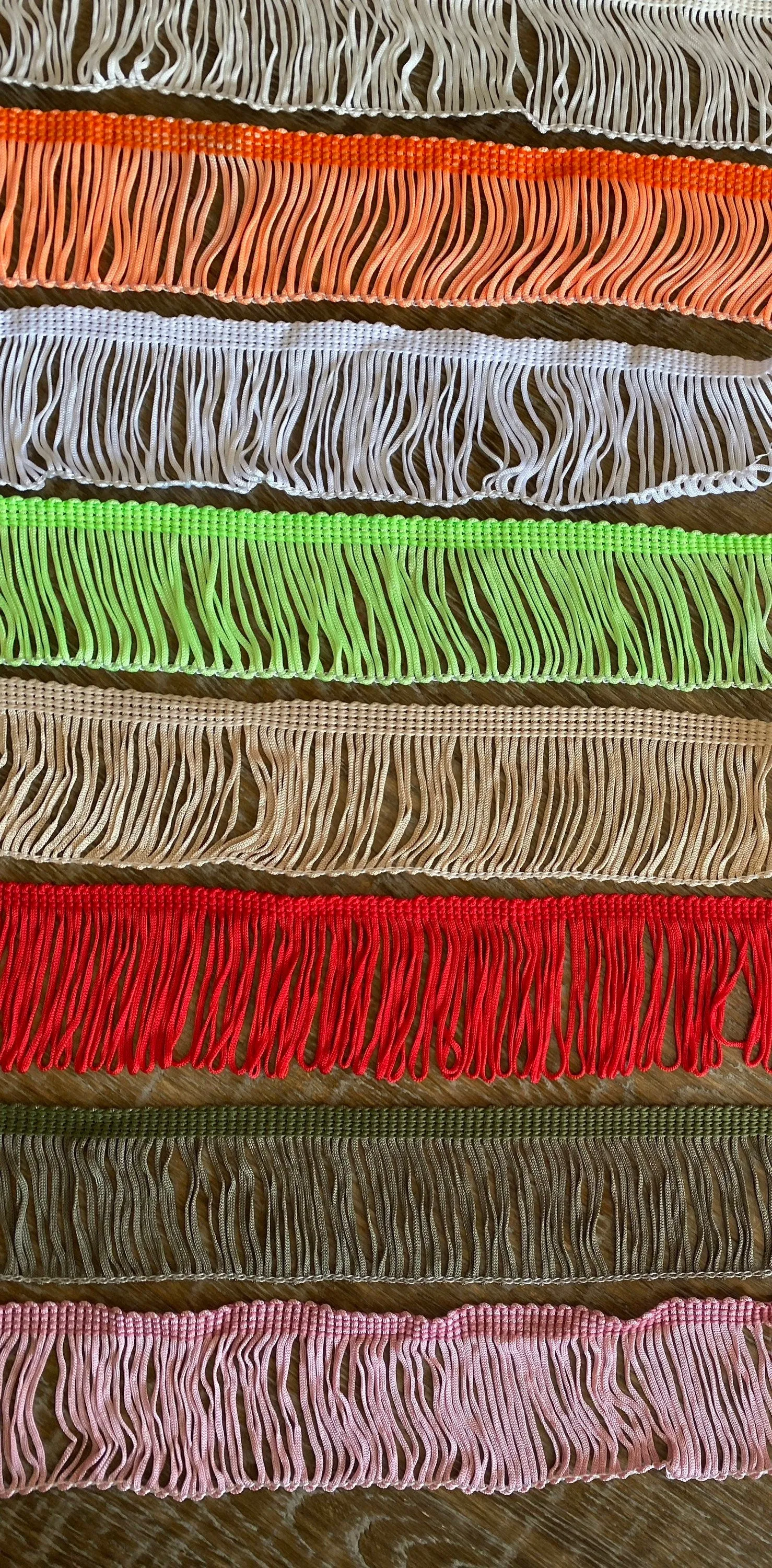 Fringe, 2” wide fringe, quality fringe, 8 colours, ivory, orange, white, green, stone, red, khaki, pink