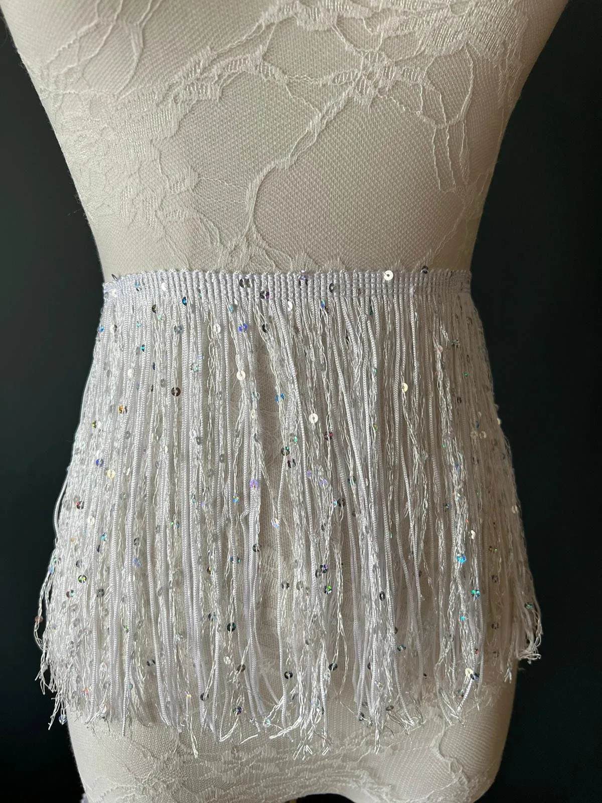 Fringe, Fringe With Sequins, Sequinned,  Sequin Fringe, Dance, Costumes, Fashion, Party, Dress Fringe, 20cm, 8 inch, 8 Colours, Navy