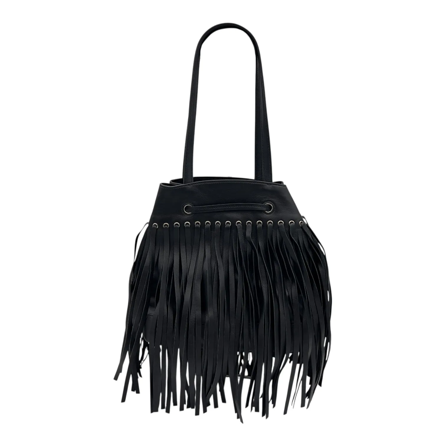 Fringe Shoulder Bag Black in Calfskin, Silver hardware