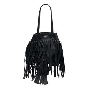 Fringe Shoulder Bag Black in Calfskin, Silver hardware