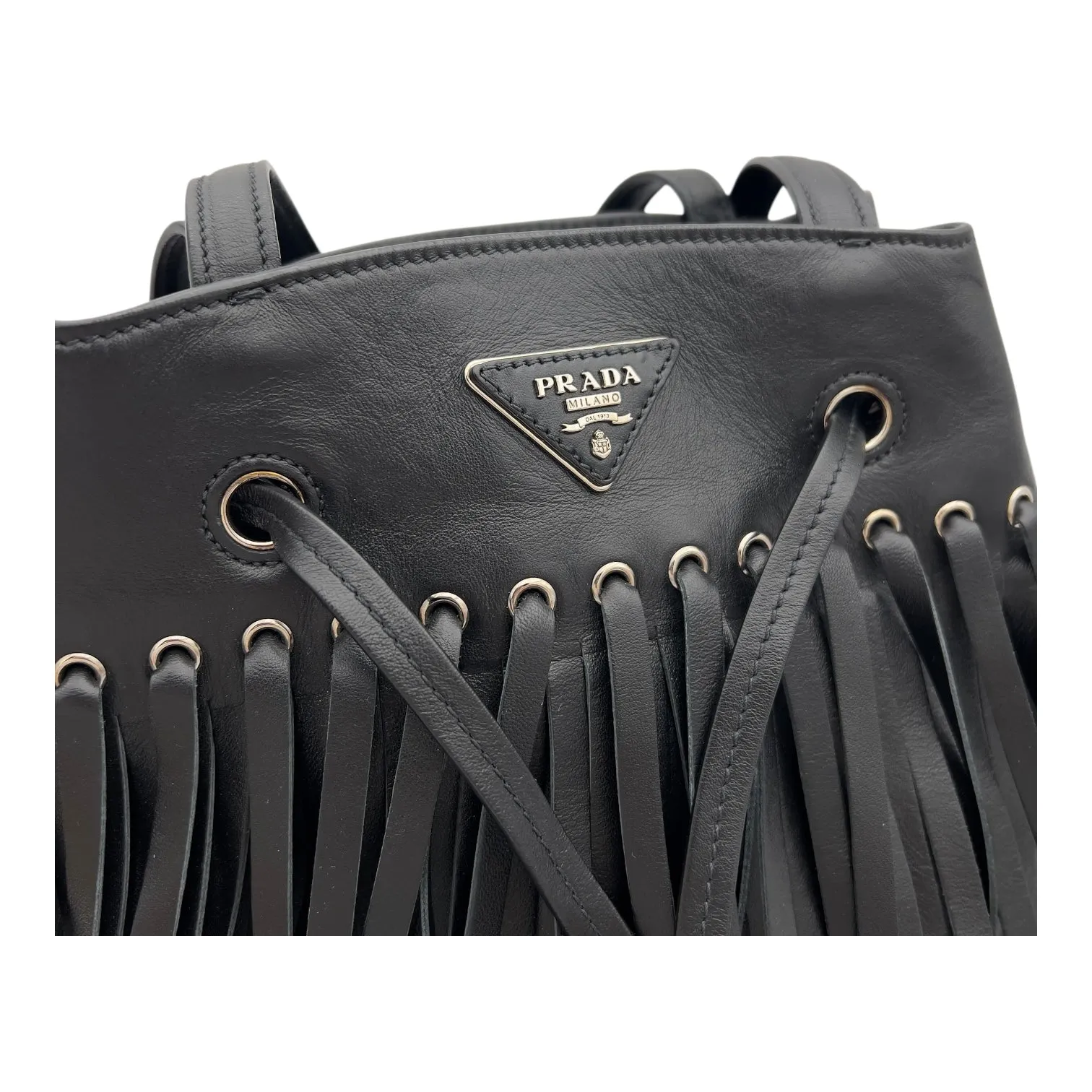 Fringe Shoulder Bag Black in Calfskin, Silver hardware