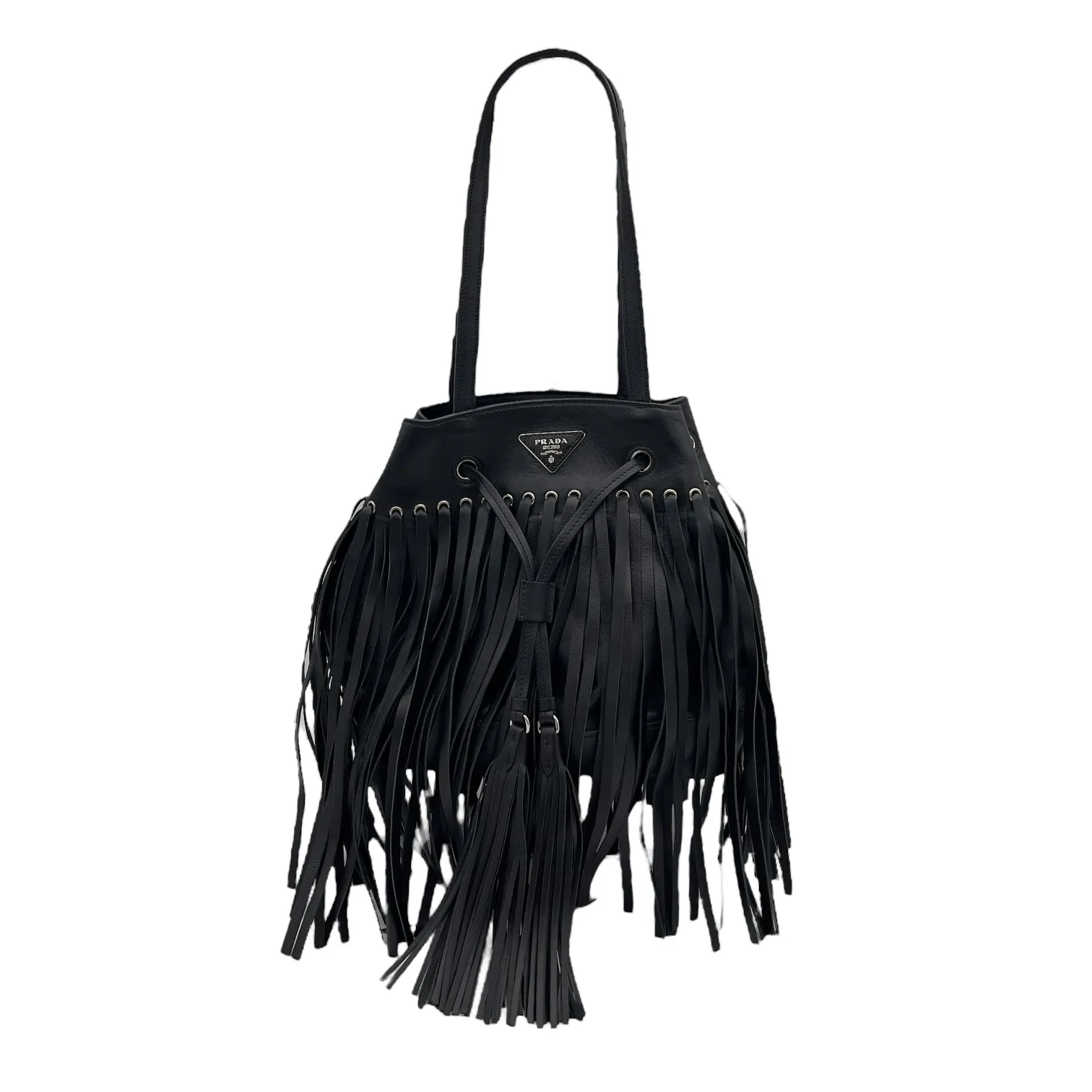 Fringe Shoulder Bag Black in Calfskin, Silver hardware