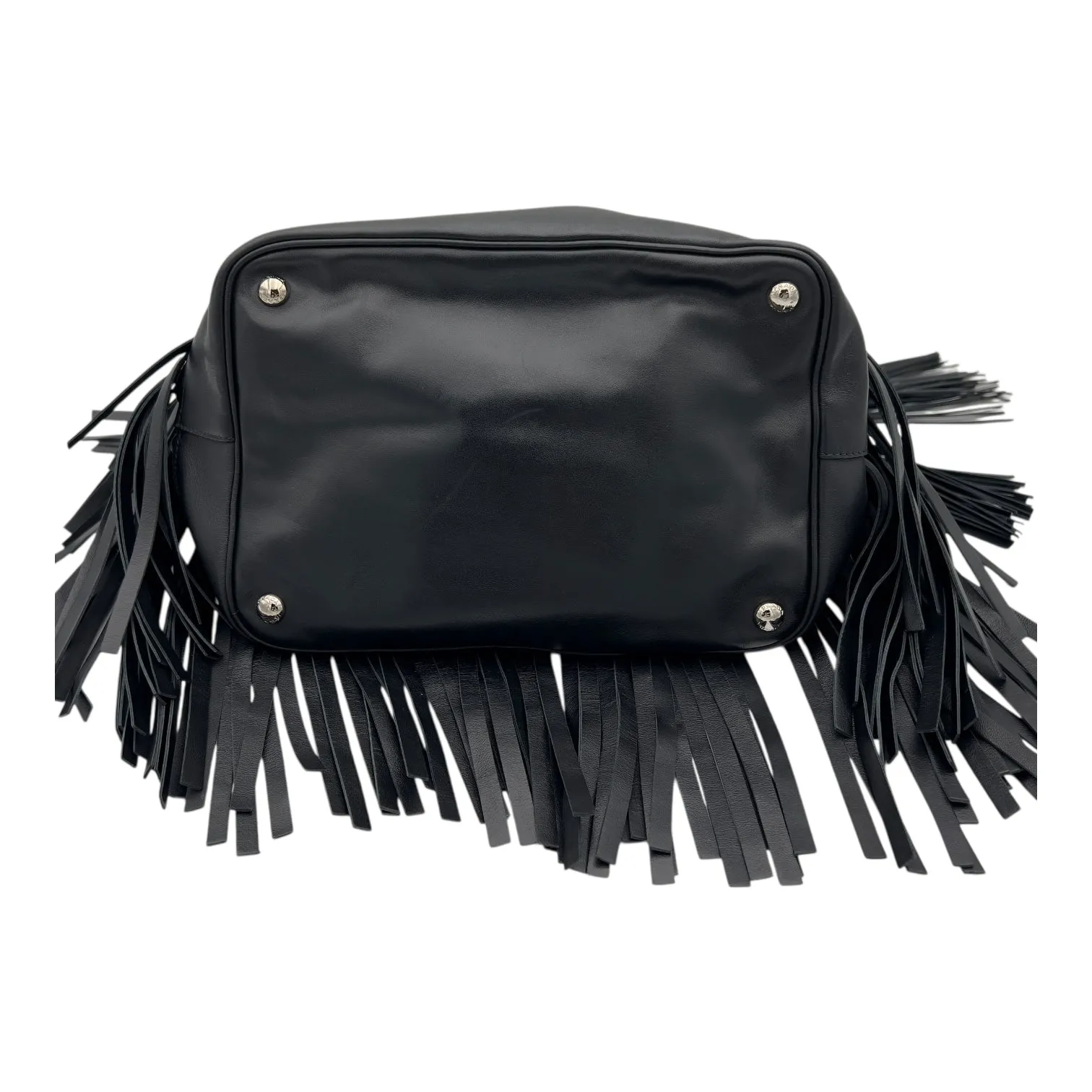 Fringe Shoulder Bag Black in Calfskin, Silver hardware