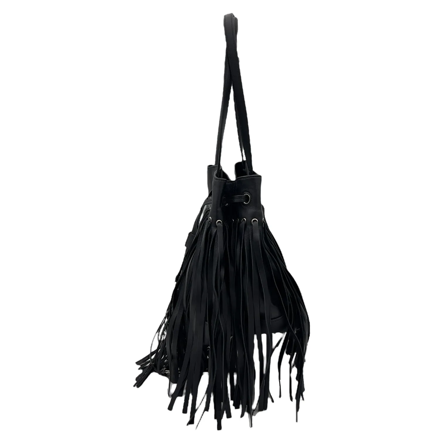 Fringe Shoulder Bag Black in Calfskin, Silver hardware