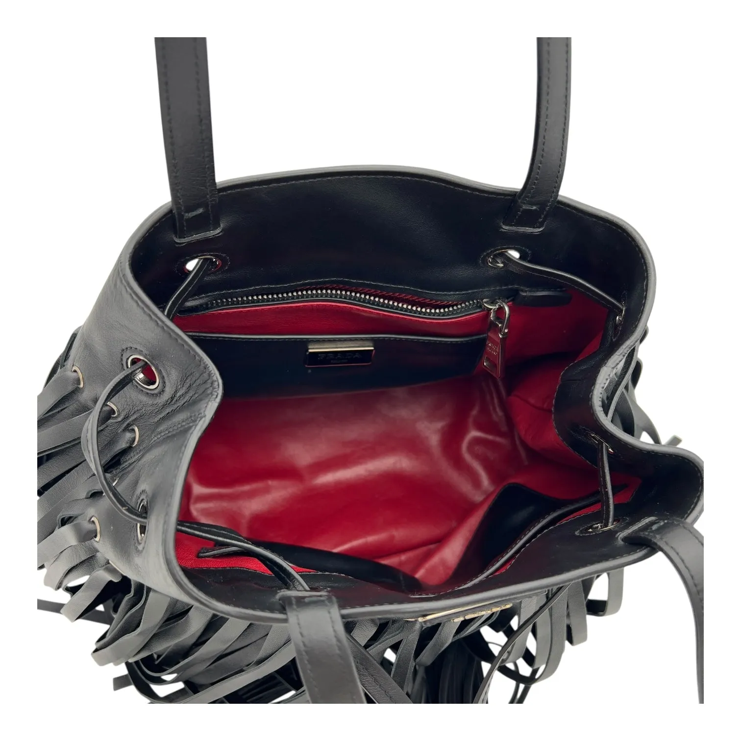 Fringe Shoulder Bag Black in Calfskin, Silver hardware