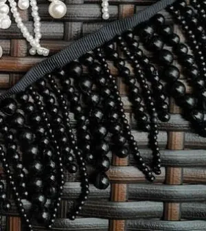 Fringe Trim Tassel,Curtain Lace, 2 Yards Hanging Pearl Bead Ribbon Fringe Beaded Lace Trim for Sewing Garment Dress Shoes Ornaments Curtain Tassel Lace (Color : Black, Size : 2 Yards) (Color : Black
