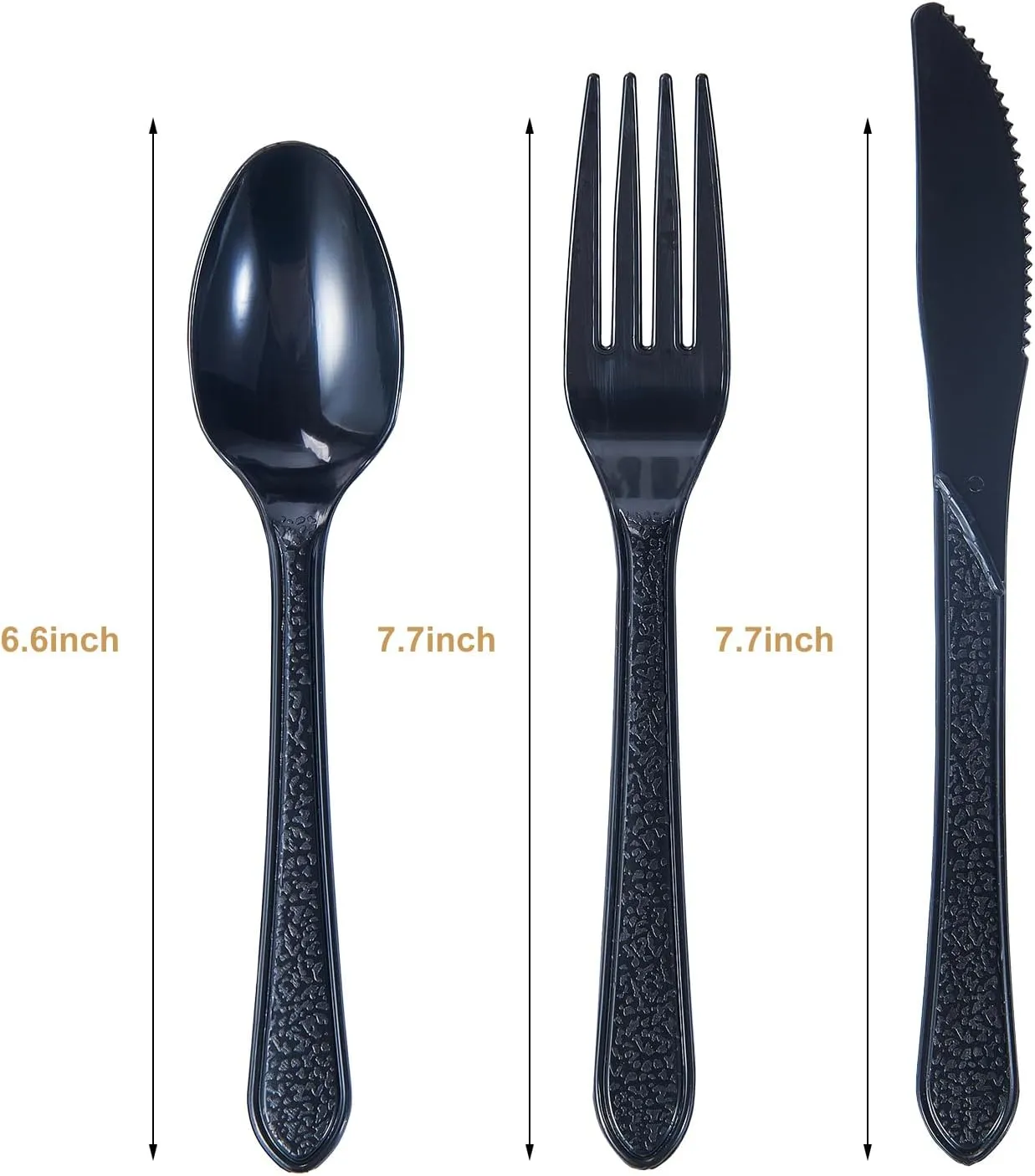 FULING [300 Combo Box] Black Plastic Forks Spoons Knives Heavyweight Utensils Disposable Silverware Heavy Duty Cutlery Set