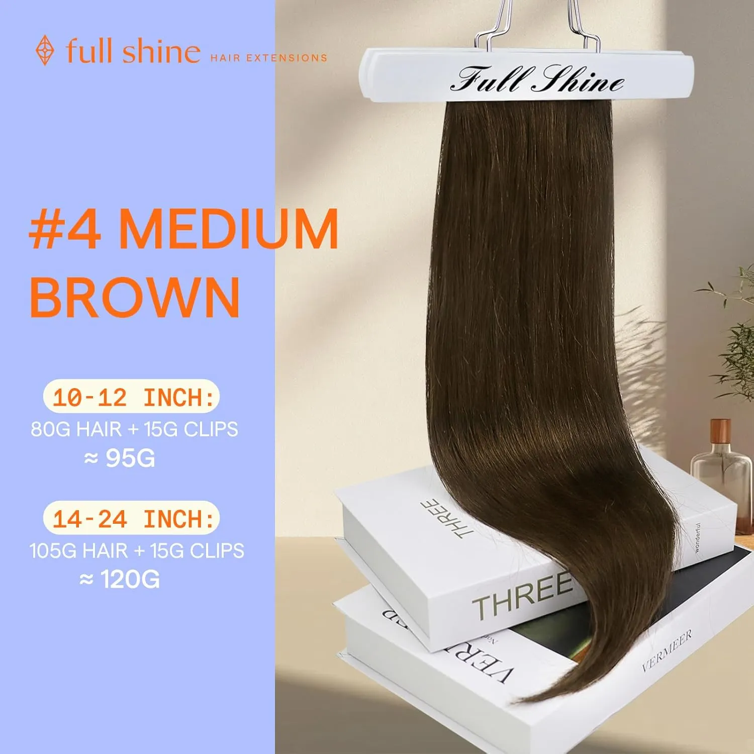 Full Shine 10 Inch Brown Clip in Hair Extensions Human Hair Chestnut Brown Hair Extensions Clip in Brunette Hair Extension Full Head 7 Pcs 95 G