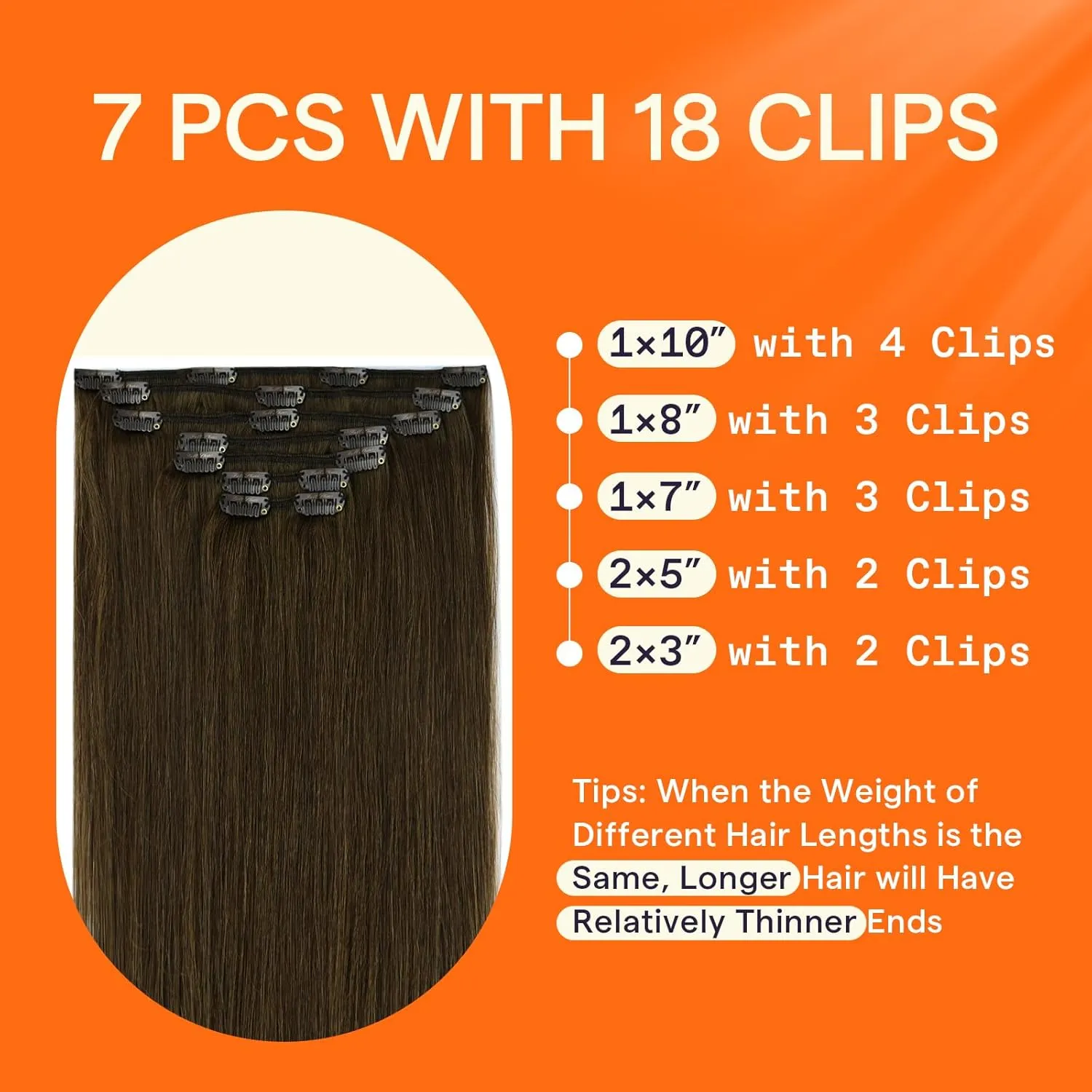 Full Shine 10 Inch Brown Clip in Hair Extensions Human Hair Chestnut Brown Hair Extensions Clip in Brunette Hair Extension Full Head 7 Pcs 95 G