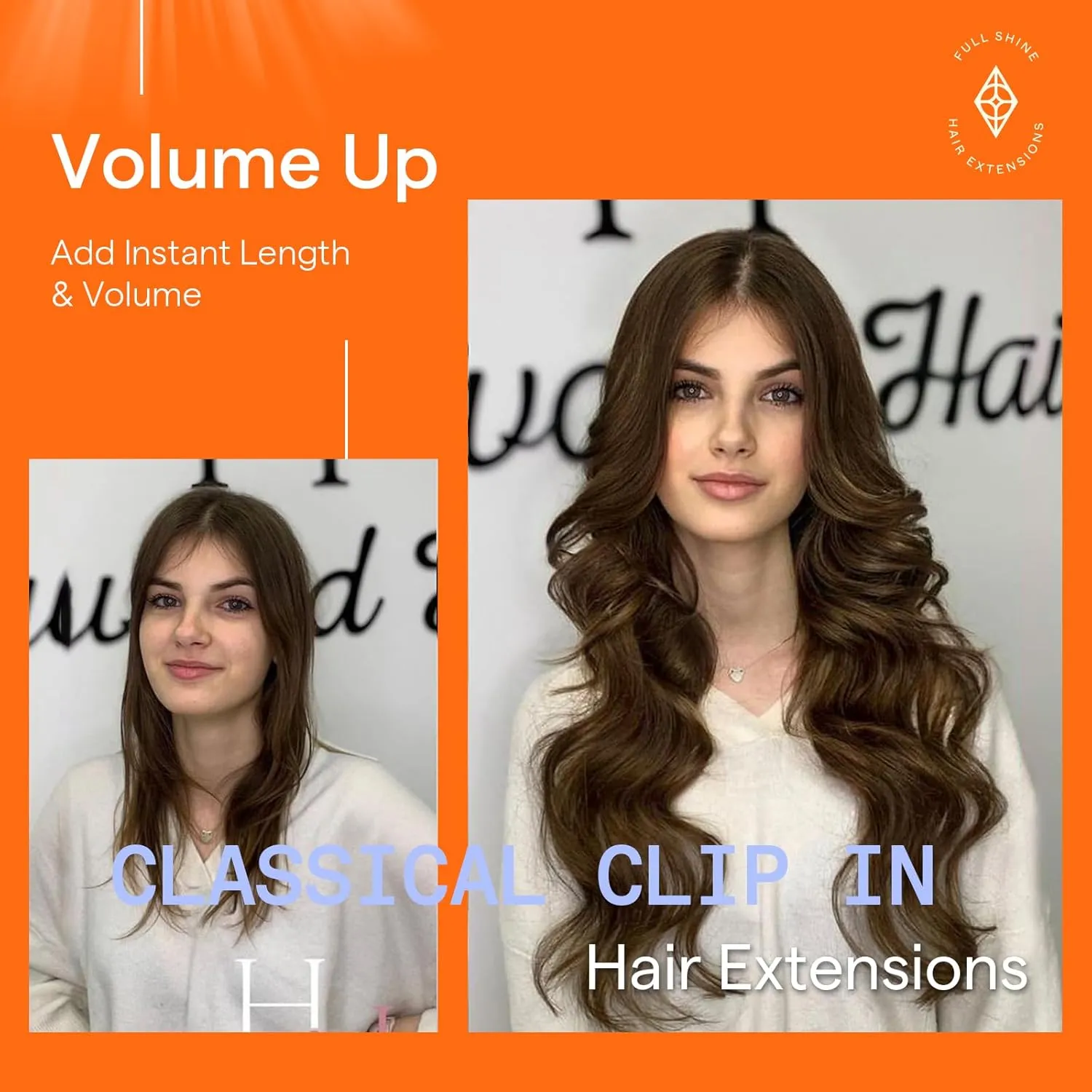 Full Shine 10 Inch Brown Clip in Hair Extensions Human Hair Chestnut Brown Hair Extensions Clip in Brunette Hair Extension Full Head 7 Pcs 95 G