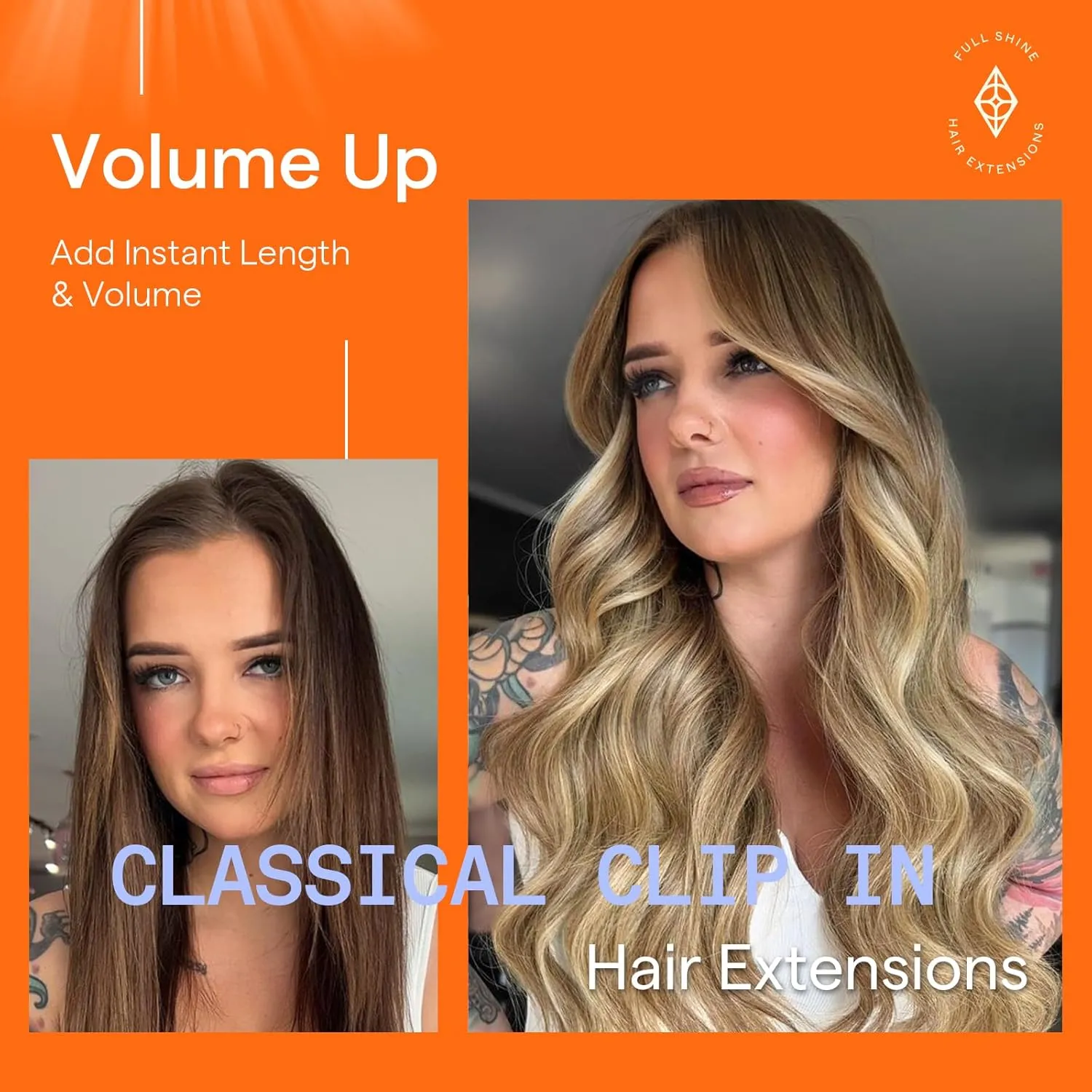 Full Shine Clip in Hair Extensions Balayage Invisible Hair Extensions Human Hair Balayage Medium Brown to Ash Brown Mix Light Blonde Double Weft Human Hair Clip in Extensions 18 Inch 7 Pcs 120 G