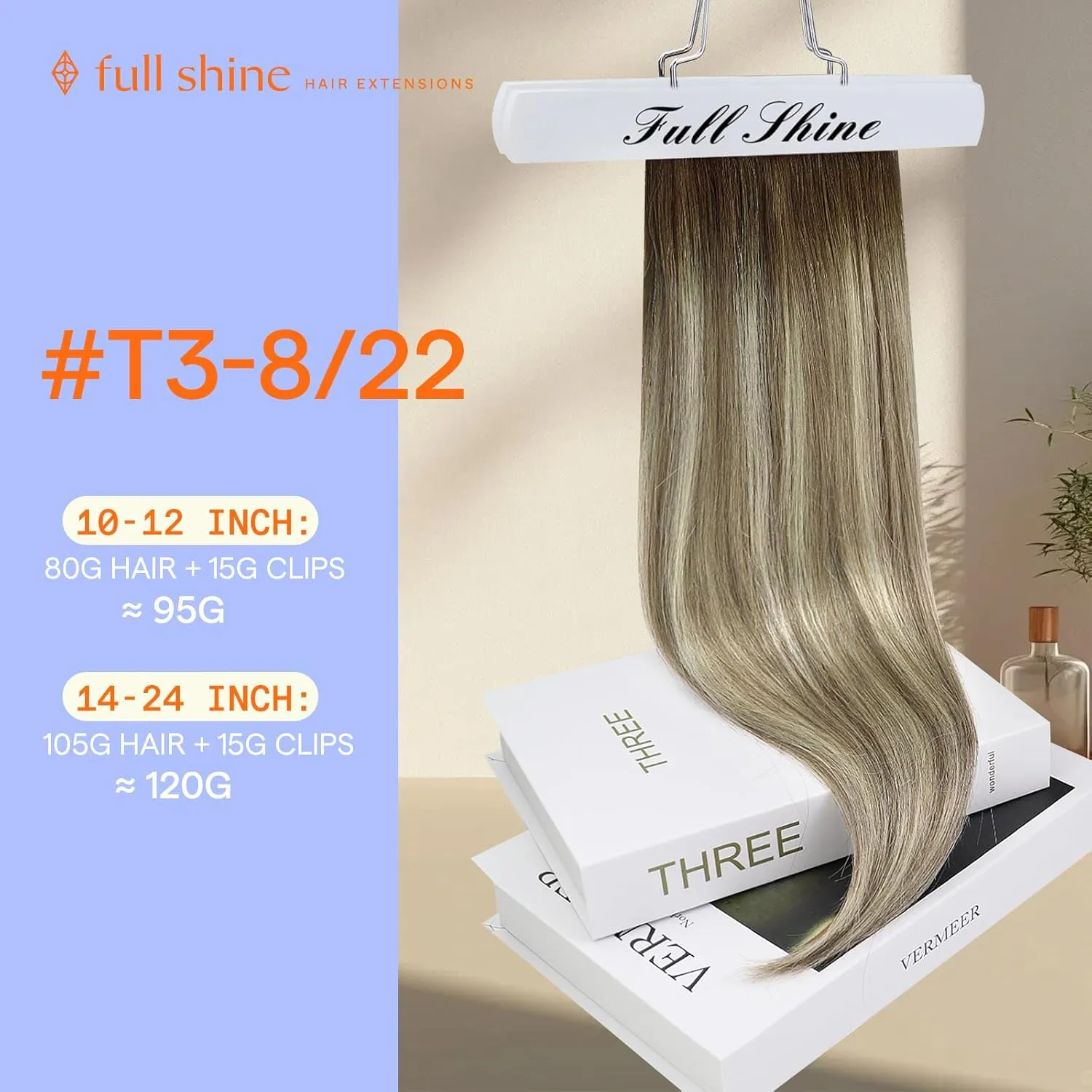 Full Shine Clip in Hair Extensions Balayage Invisible Hair Extensions Human Hair Balayage Medium Brown to Ash Brown Mix Light Blonde Double Weft Human Hair Clip in Extensions 18 Inch 7 Pcs 120 G