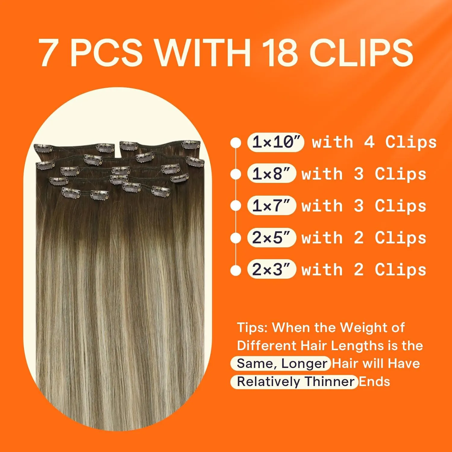 Full Shine Clip in Hair Extensions Balayage Invisible Hair Extensions Human Hair Balayage Medium Brown to Ash Brown Mix Light Blonde Double Weft Human Hair Clip in Extensions 18 Inch 7 Pcs 120 G