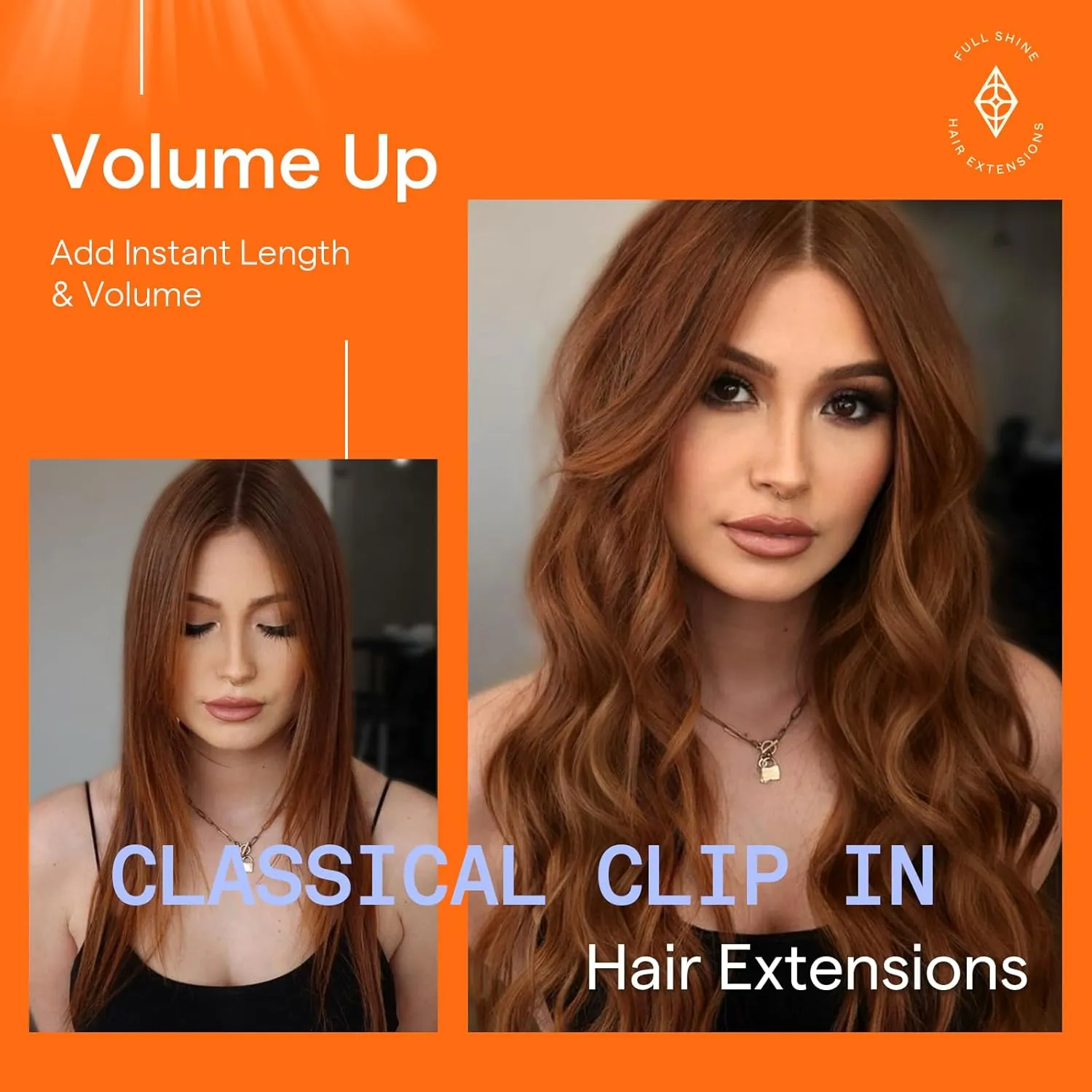 Full Shine Clip in Hair Extensions Human Hair Auburn Brown Remy Hair Clip in Extensions Copper Brown Long Hair Extensions for Women 20 Inch 7 Pcs 120 G