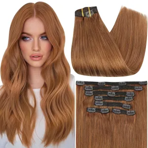 Full Shine Clip in Hair Extensions Human Hair Auburn Brown Remy Hair Clip in Extensions Copper Brown Long Hair Extensions for Women 20 Inch 7 Pcs 120 G