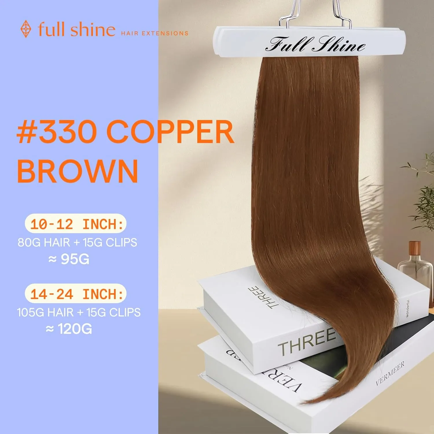 Full Shine Clip in Hair Extensions Human Hair Auburn Brown Remy Hair Clip in Extensions Copper Brown Long Hair Extensions for Women 20 Inch 7 Pcs 120 G