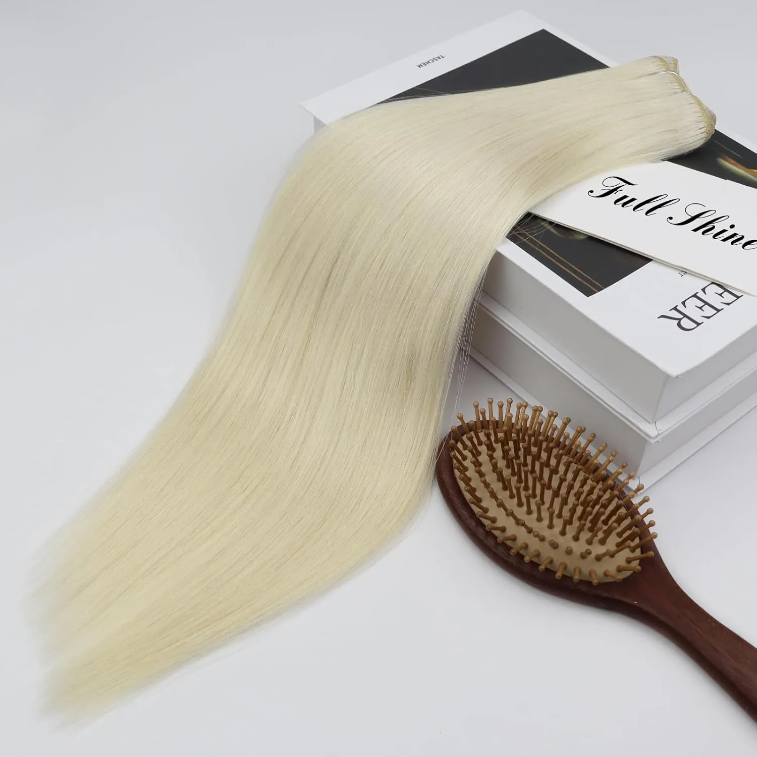 Full Shine Lace Clip in Hair Extensions - Blonde Natural Extensions, Clip ins, Short Hair, Platinum Blonde Human Hair, 10 Inch, 60 Grams, 3Pcs