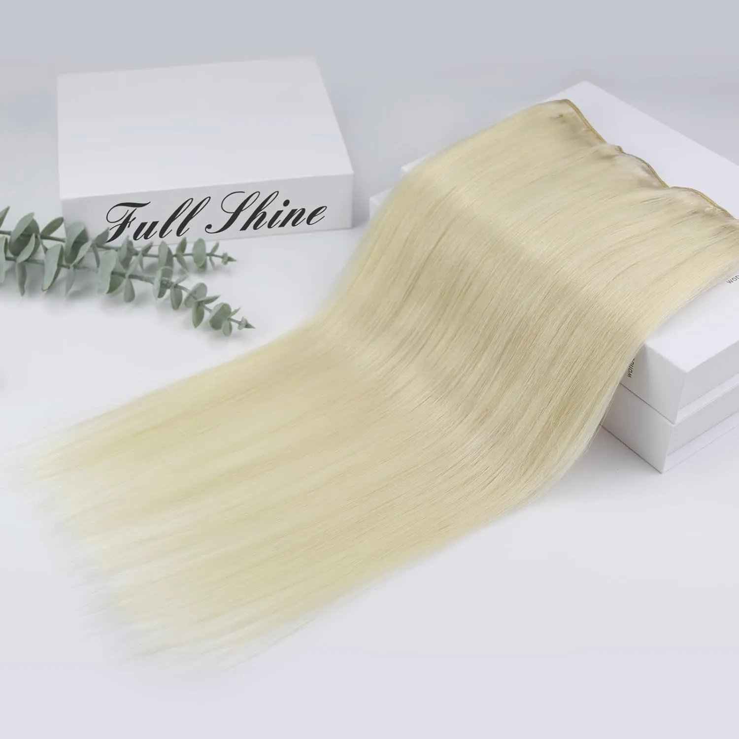 Full Shine Lace Clip in Hair Extensions - Blonde Natural Extensions, Clip ins, Short Hair, Platinum Blonde Human Hair, 10 Inch, 60 Grams, 3Pcs