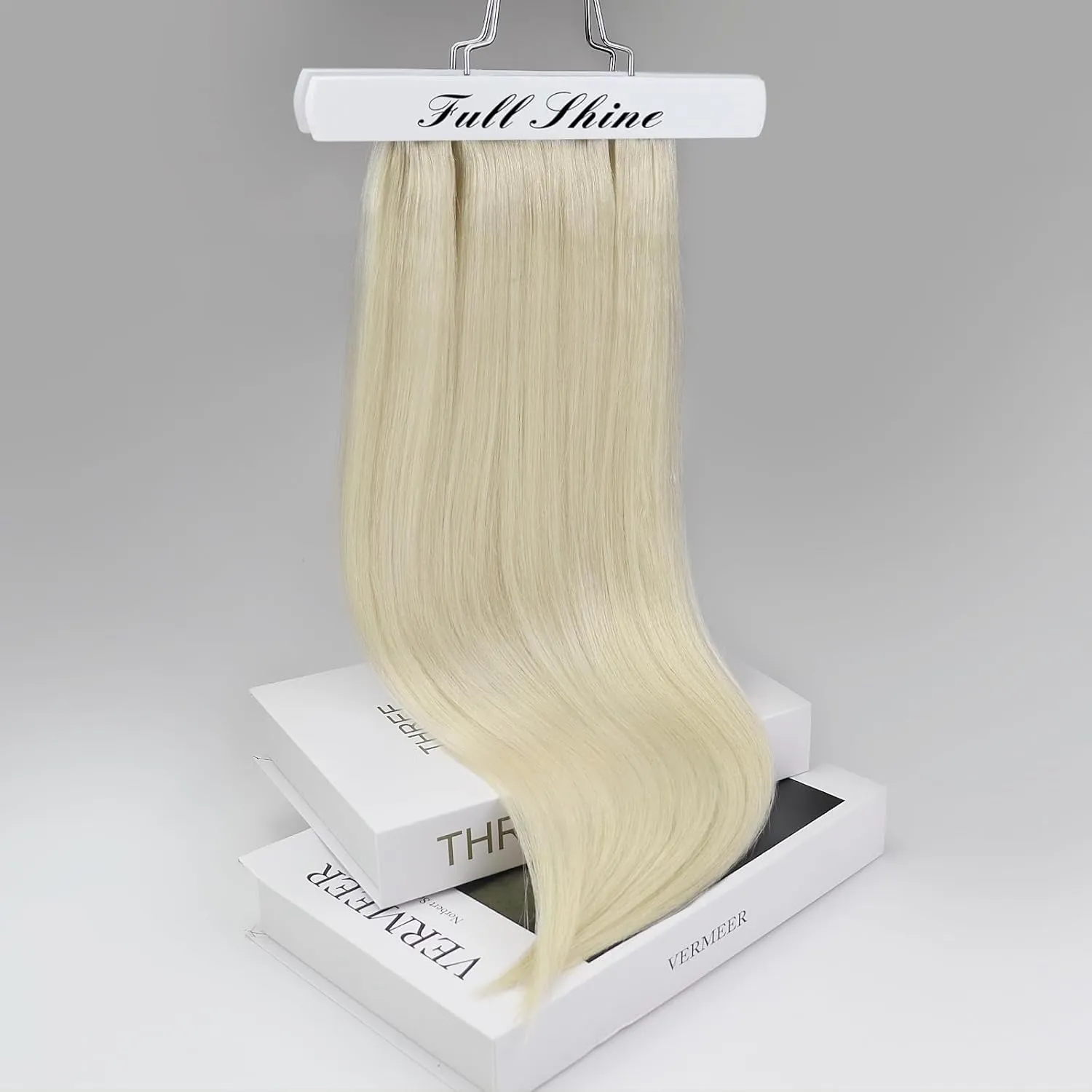Full Shine Lace Clip in Hair Extensions - Blonde Natural Extensions, Clip ins, Short Hair, Platinum Blonde Human Hair, 10 Inch, 60 Grams, 3Pcs
