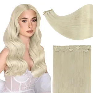 Full Shine Lace Clip in Hair Extensions - Blonde Natural Extensions, Clip ins, Short Hair, Platinum Blonde Human Hair, 10 Inch, 60 Grams, 3Pcs