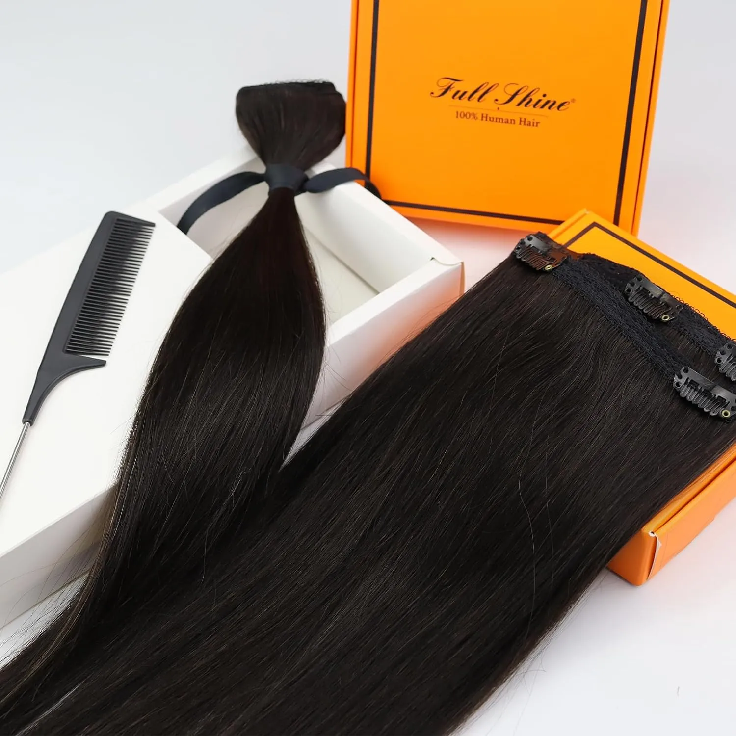 Full Shine Lace Hair Extensions Clip in Human Hair Black Hair Extensions Double Weft Straight Clip in Extensions for Short Hair Natural Hair Black Real Human Hair Clip ins 10 Inch 60Grams 3Pcs