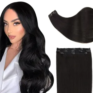 Full Shine Lace Hair Extensions Clip in Human Hair Black Hair Extensions Double Weft Straight Clip in Extensions for Short Hair Natural Hair Black Real Human Hair Clip ins 10 Inch 60Grams 3Pcs