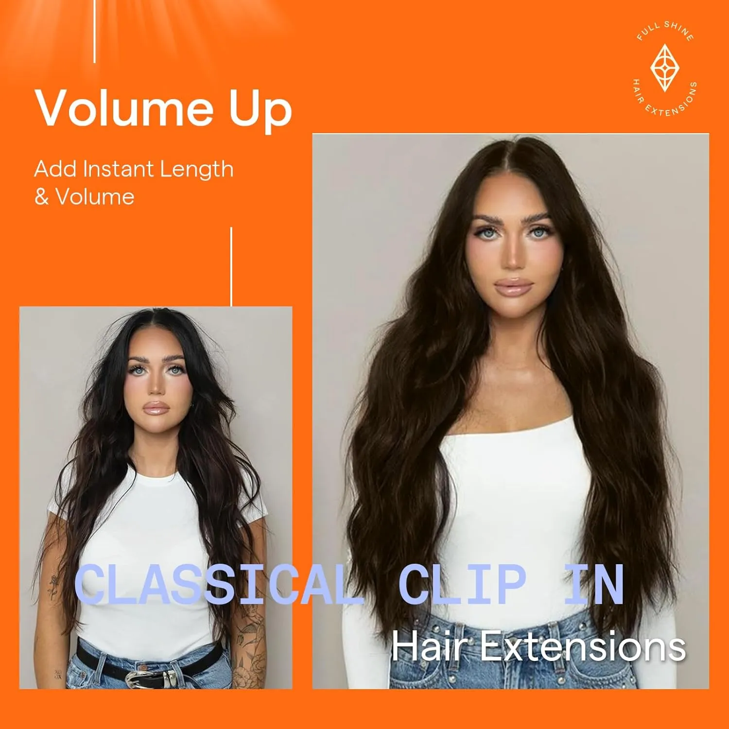 Full Shine Short Brown Hair Extensions Clip in Human Hair Triple Weft Remy Hair Clip in Extensions Invisible Dark Brown Hair Extensions Straight Brazilian Hair 10 Inch 7 Pcs