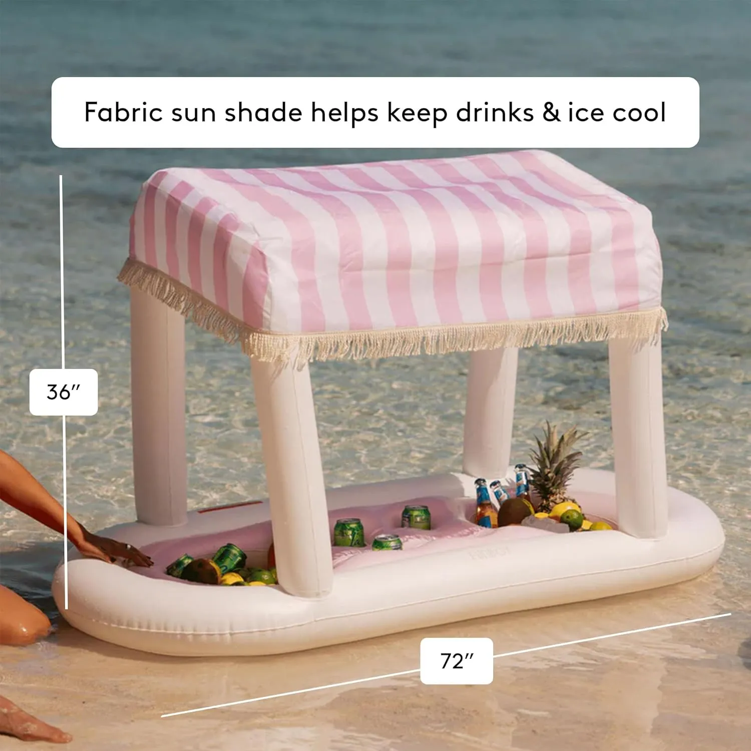 FUNBOY Giant Floating Cabana Stripe Drink Station, Removable Fabric Shade with Fringe, Perfect for Parties, Table-Top Decorations and in-Pool Refreshments.