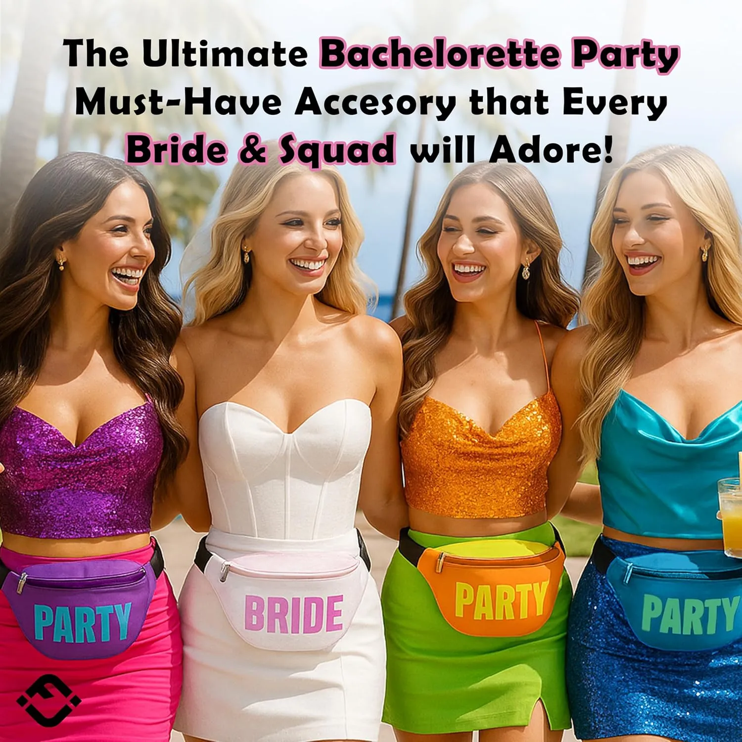 Funky Junque Bride & Squad Neon Fanny Pack Set | Waterproof Belt Bags for Bachelorette Party, Final Fiesta, 90s Theme, or Last Rodeo - 12 Pack - Bride & Party