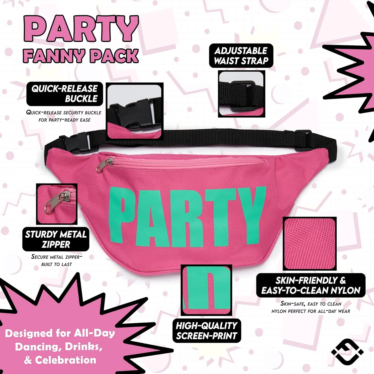 Funky Junque Bride & Squad Neon Fanny Pack Set | Waterproof Belt Bags for Bachelorette Party, Final Fiesta, 90s Theme, or Last Rodeo - 12 Pack - Bride & Party