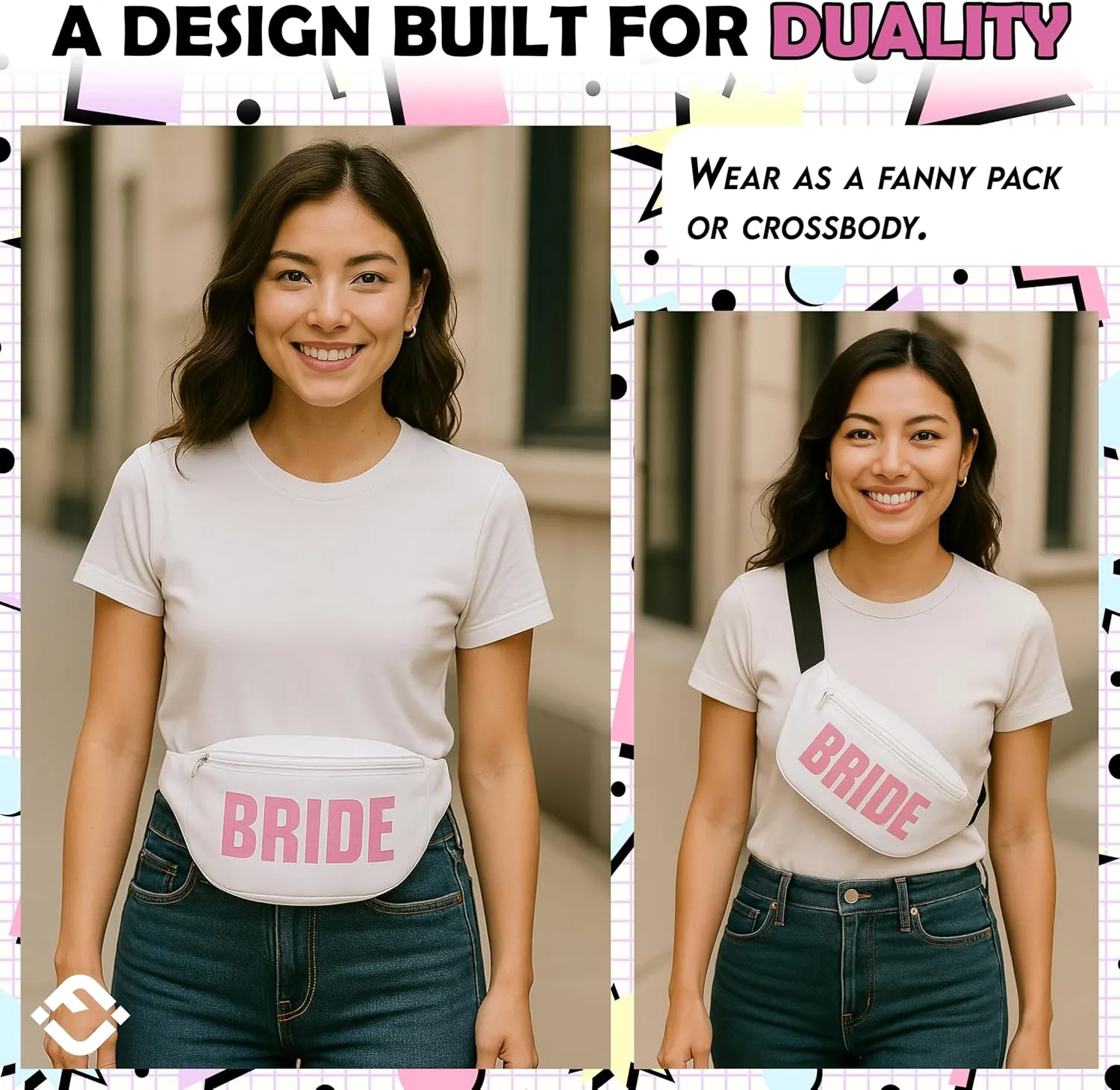 Funky Junque Bride & Squad Neon Fanny Pack Set | Waterproof Belt Bags for Bachelorette Party, Final Fiesta, 90s Theme, or Last Rodeo - 12 Pack - Bride & Party