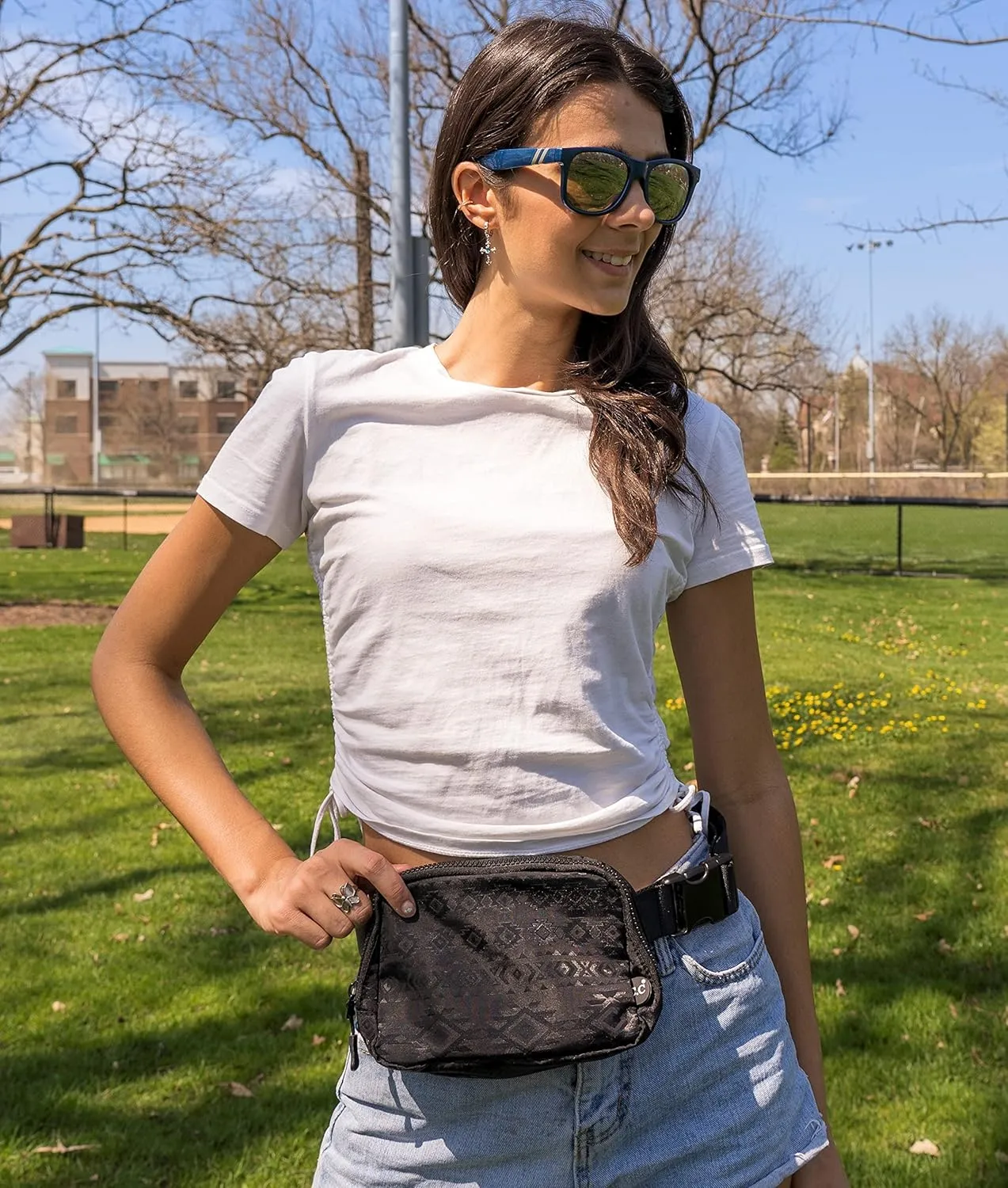 Funky Junque Versatile Black Fanny Pack Belt Bag for Women and Girls, Adjustable Crossbody Waist Bag with Multiple Pockets - Aztec - Black