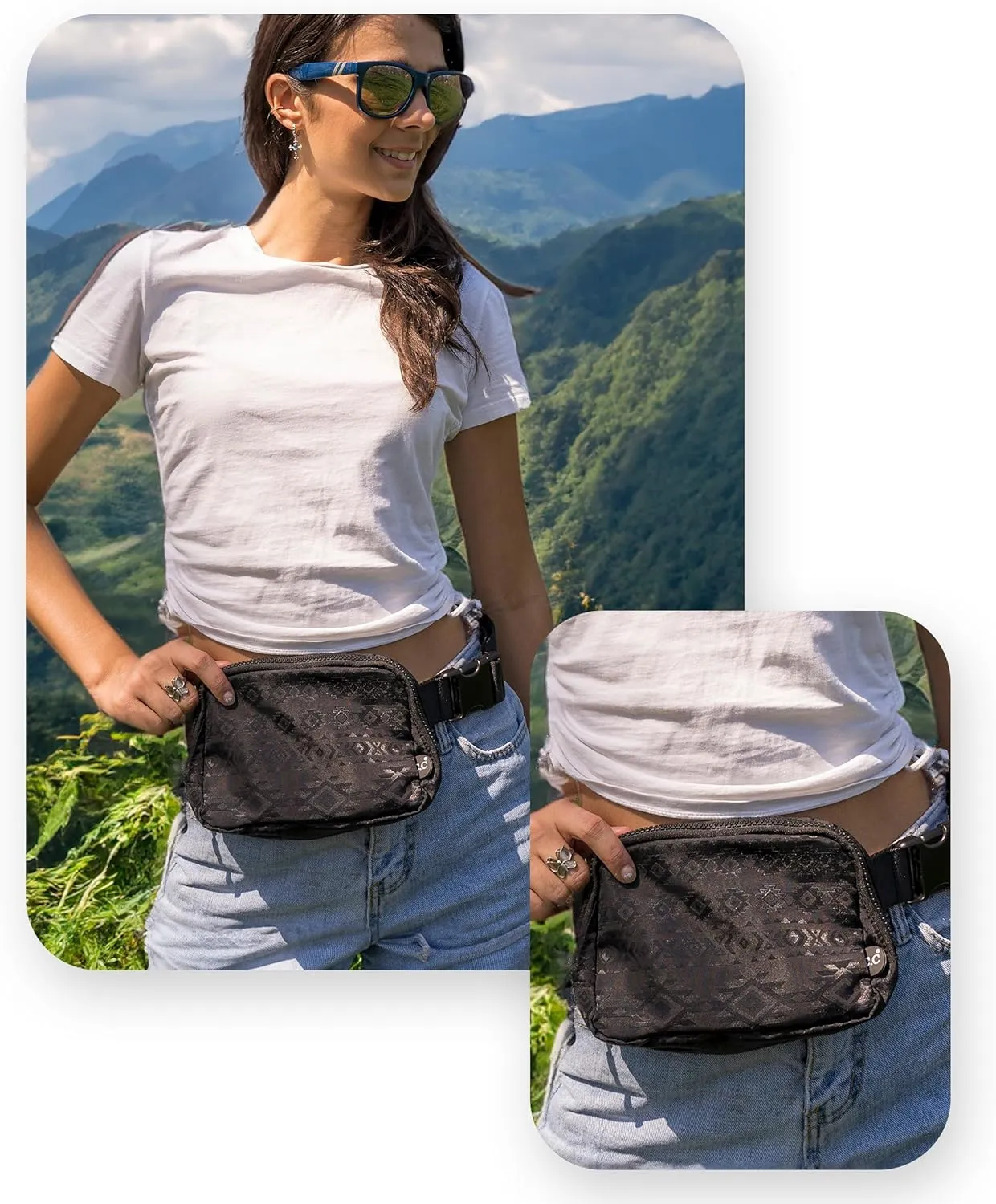 Funky Junque Versatile Black Fanny Pack Belt Bag for Women and Girls, Adjustable Crossbody Waist Bag with Multiple Pockets - Aztec - Black