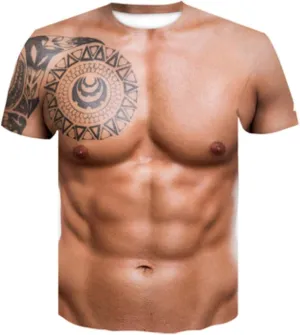 Funny 3D Muscle Printed Men's Short Sleeve T-Shirt 3D Print Muscle T-Shirt Summer Tees