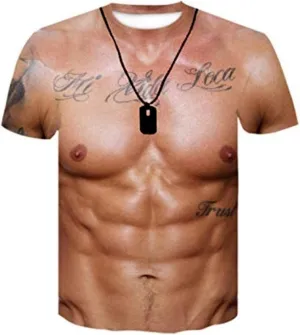 Funny 3D Muscle Printed Men's Short Sleeve T-Shirt 3D Print Muscle T-Shirt Summer Tees